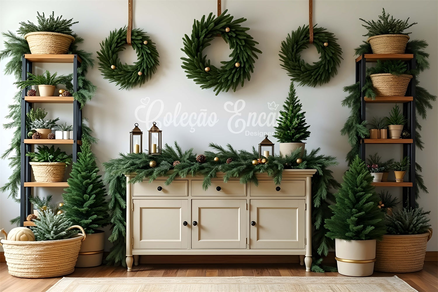 Professional Christmas Backdrops Pine Wreath Decor Backdrop UK By Magali