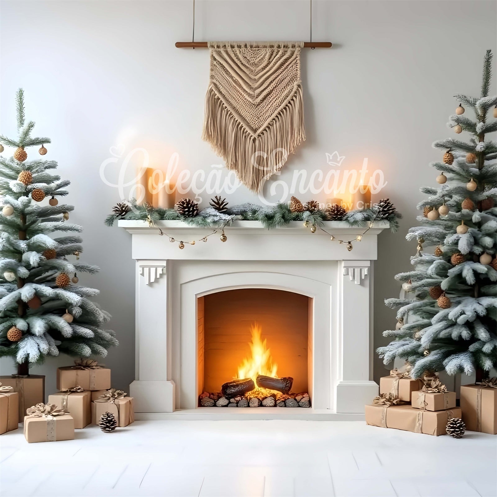 Christmas Fireplace Backdrop Rustic Pine Cone Fireplace Backdrop UK By Magali