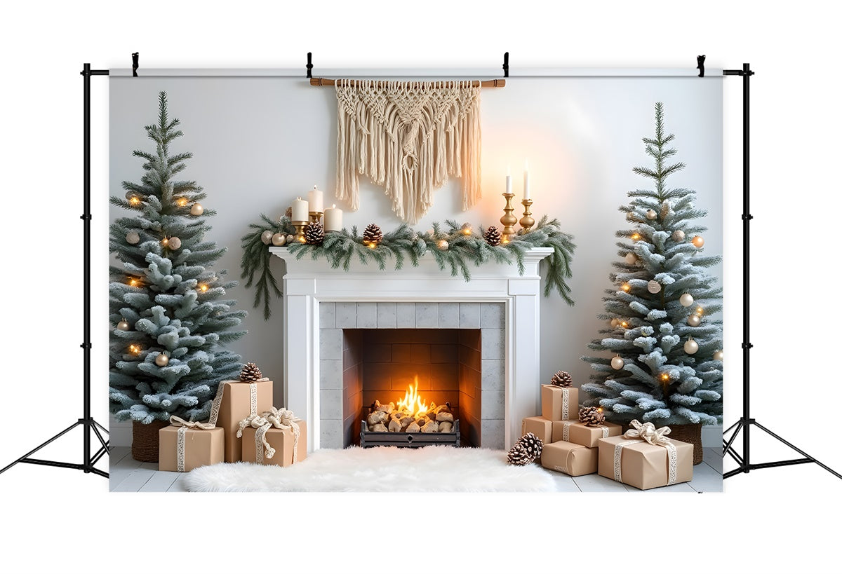 High Resolution Christmas Backdrop Pine Garland Fireplace Backdrop UK By Magali