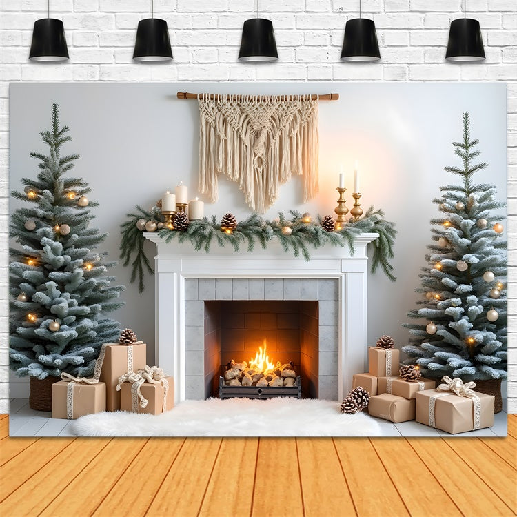 High Resolution Christmas Backdrop Pine Garland Fireplace Backdrop UK By Magali