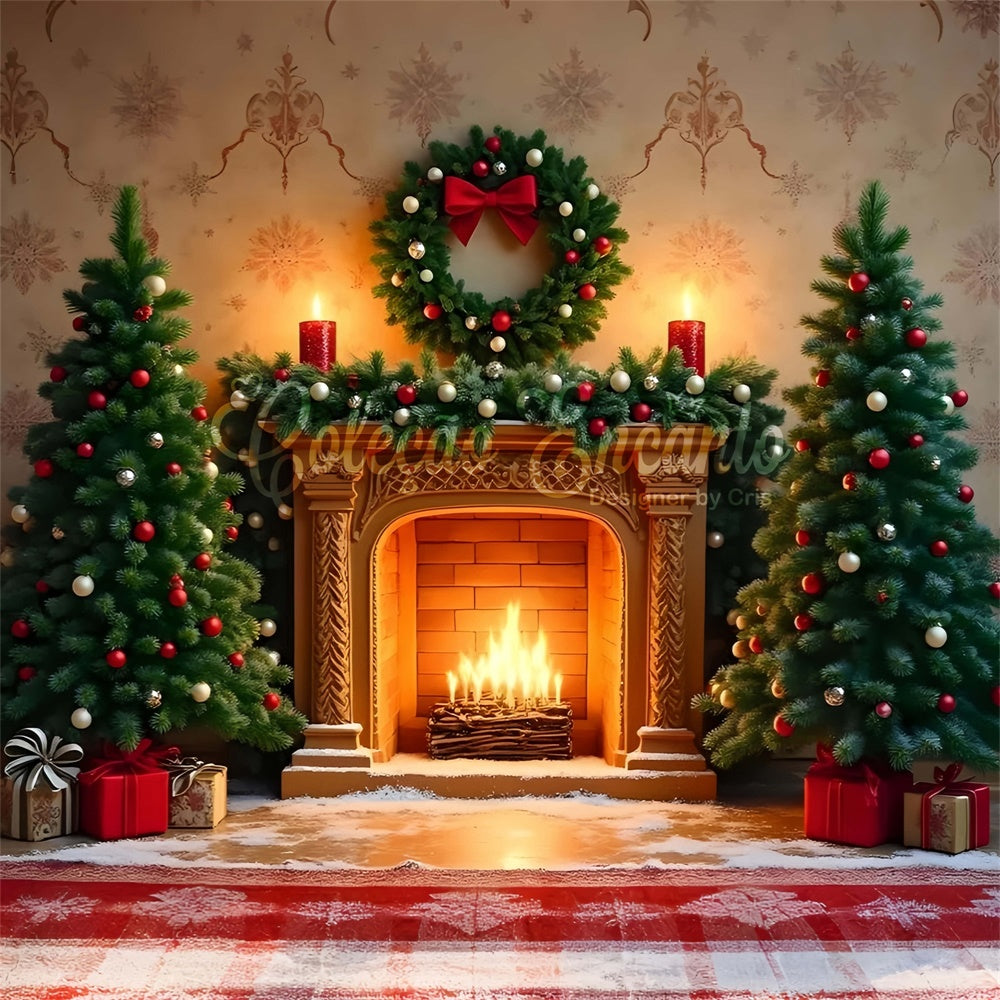 Christmas Fireplace Backdrop Classic Fireplace Wreath Backdrop UK By Magali