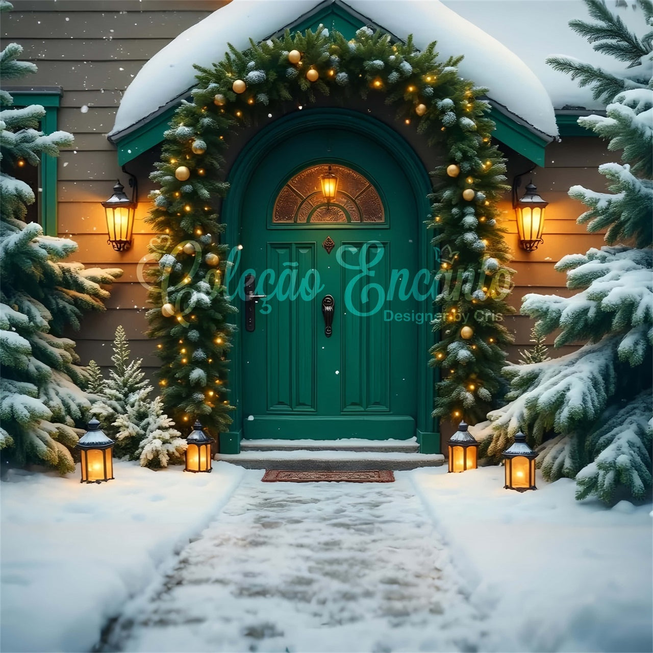 Christmas Backdrops Green Door Holiday Backdrop UK By Magali