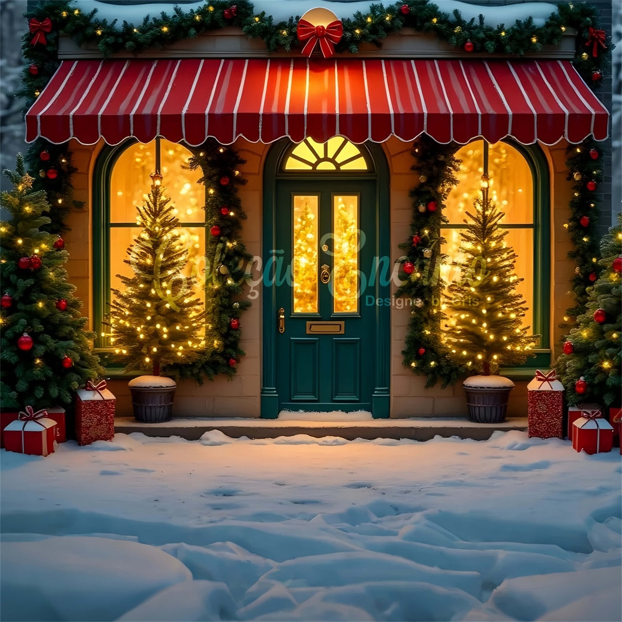 Xmas Backdrop Glowing Tree Window Shop Backdrop UK By Magali