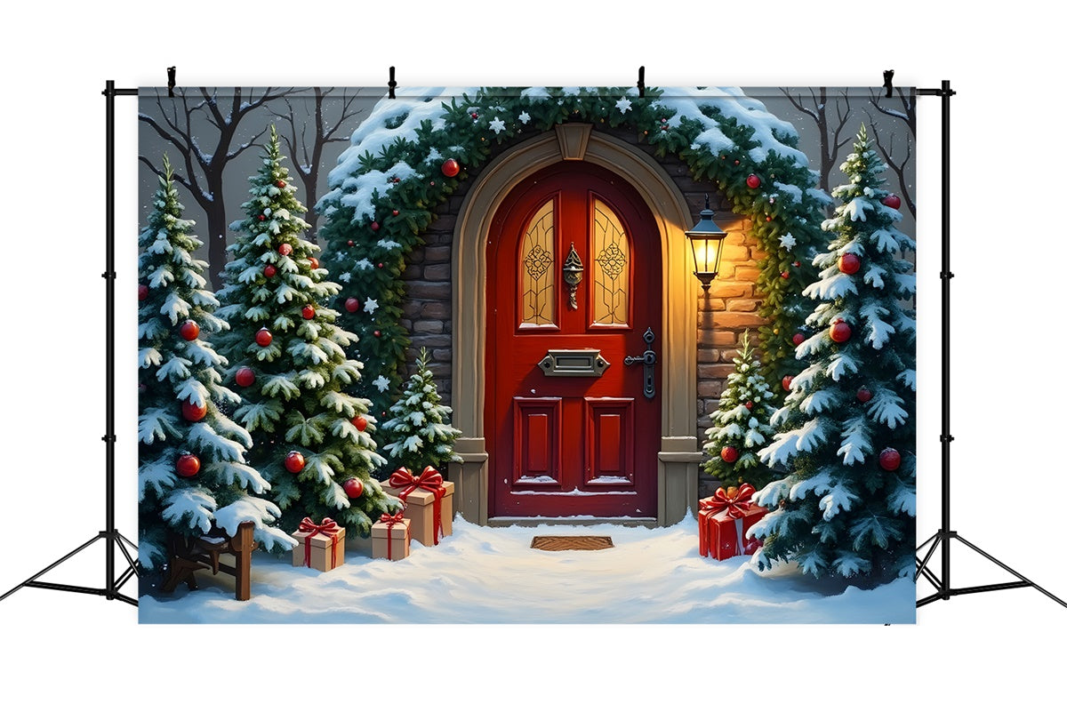 Christmas Tree Backdrop Snowy Tree Red Door Backdrop UK By Magali