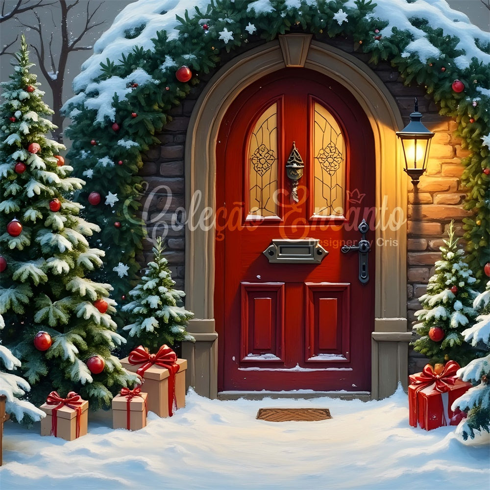 Christmas Tree Backdrop Snowy Tree Red Door Backdrop UK By Magali