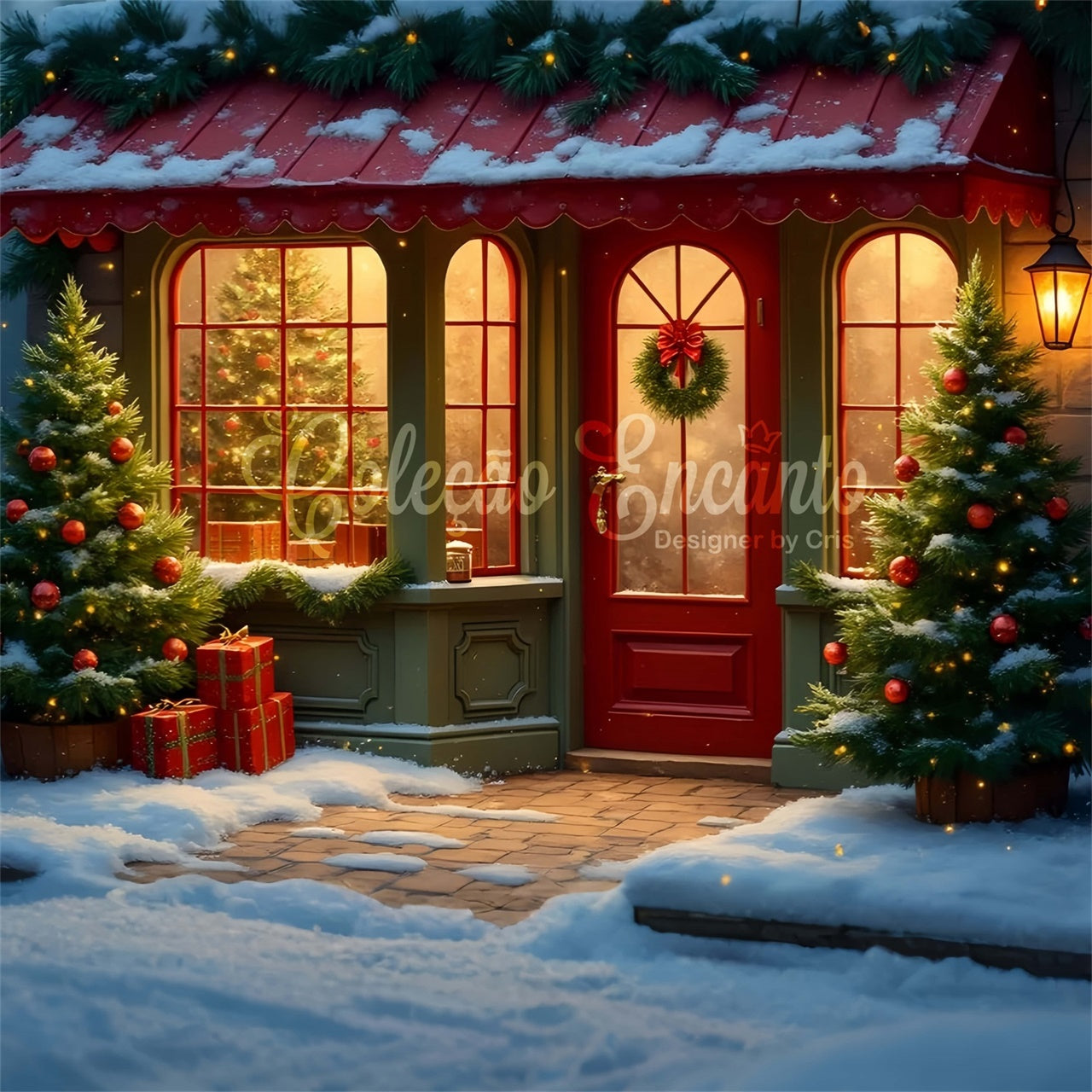 Christmas Backdrops Sale Red Door Pine Porch Backdrop UK By Magali