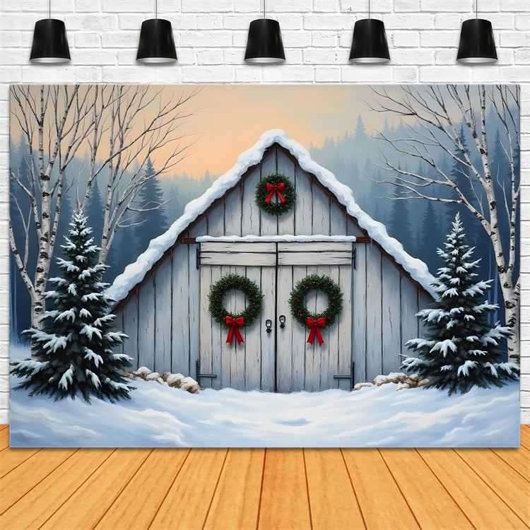 Christmas Tree Farm Backdrop Barn Door Rustic Backdrop UK By Magali