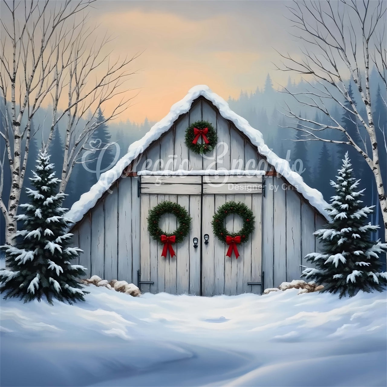 Christmas Tree Farm Backdrop Barn Door Rustic Backdrop UK By Magali