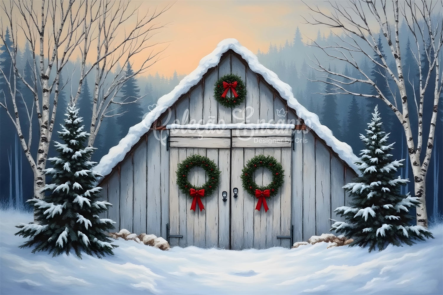 Christmas Tree Farm Backdrop Barn Door Rustic Backdrop UK By Magali