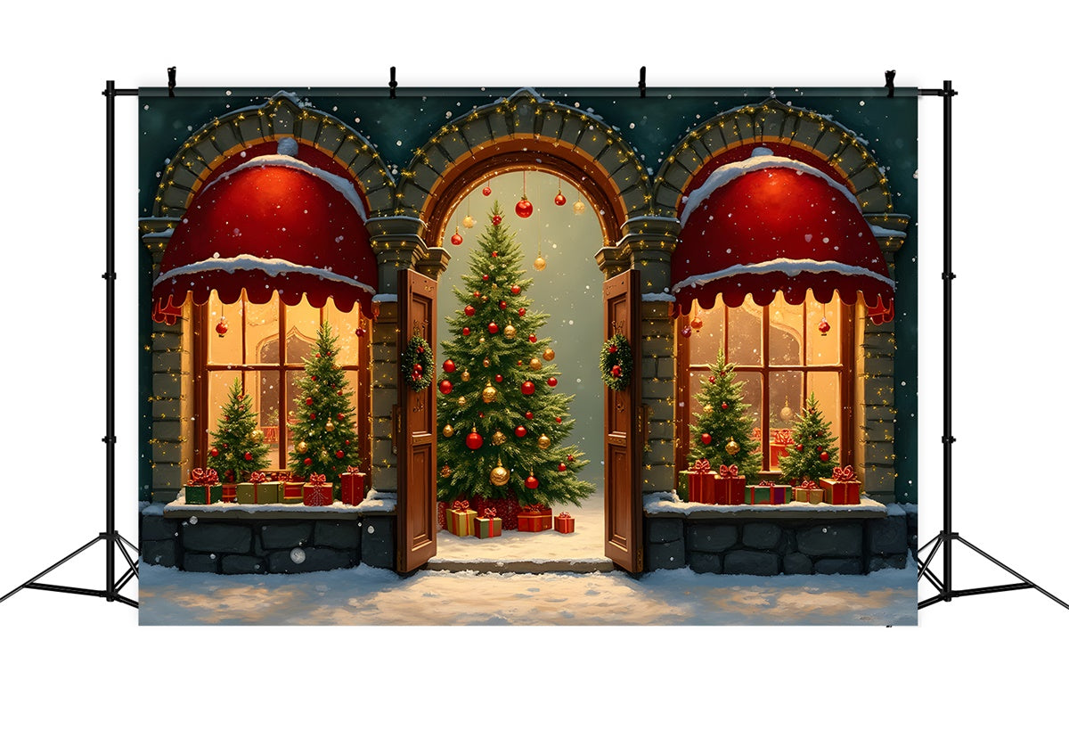 Christmas Tree Backdrop Arched Window Tree Display Backdrop UK By Magali