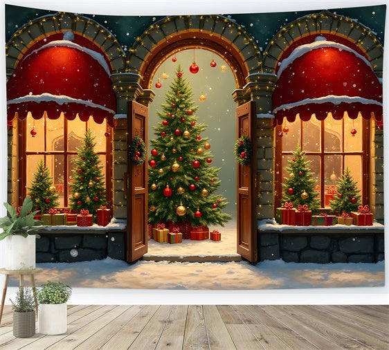 Christmas Tree Backdrop Arched Window Tree Display Backdrop UK By Magali