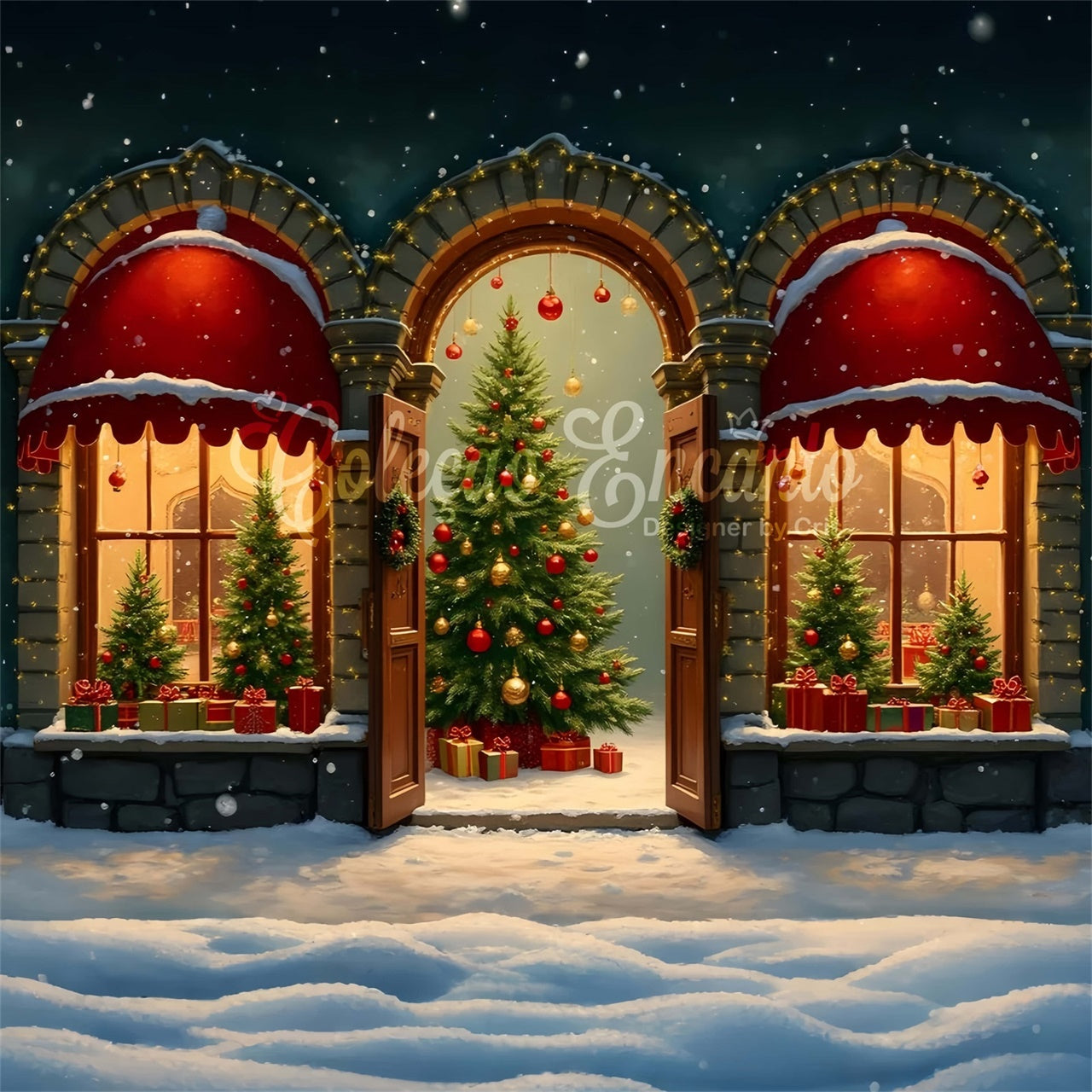 Christmas Tree Backdrop Arched Window Tree Display Backdrop UK By Magali