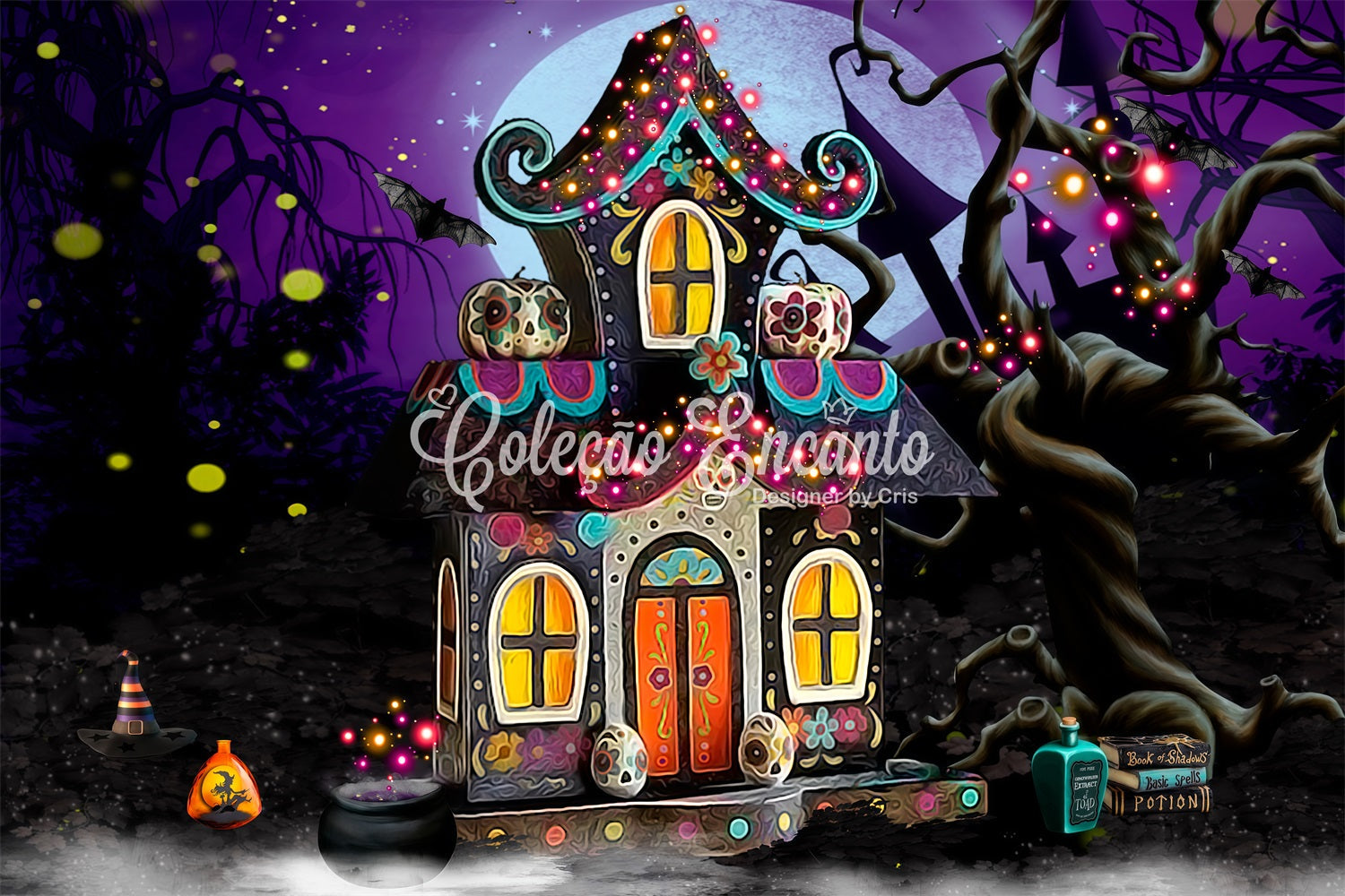Children Backdrops Whimsical Haunted Candy Cottage Glow Kids Halloween Backdrop UK By Magali