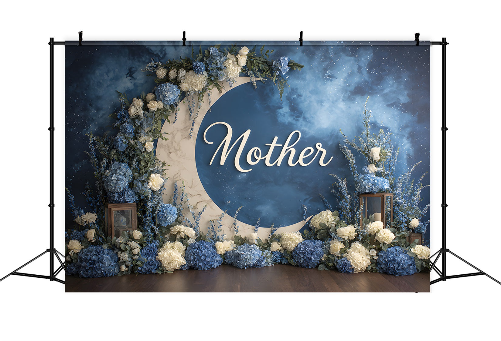 Mothers Day Backdrops Blue Floral Moon Arch Happy Mothers Day Backdrops UK By Magali