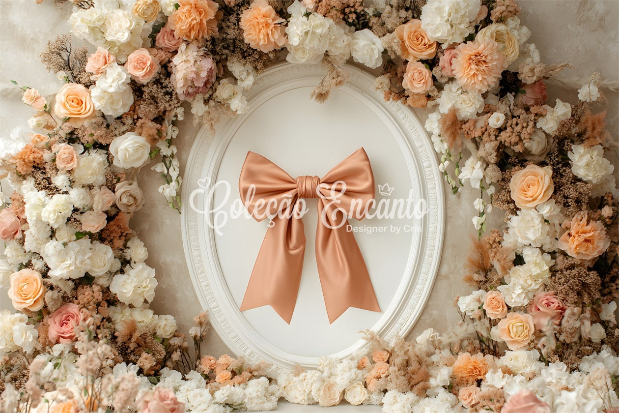Mothers Day Photo Backdrop Peach Bow Flowers Mothers Day Photo Booth Backdrop UK By Magali