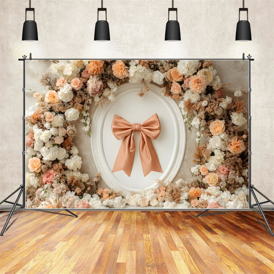 Mothers Day Photo Backdrop Peach Bow Flowers Mothers Day Photo Booth Backdrop UK By Magali