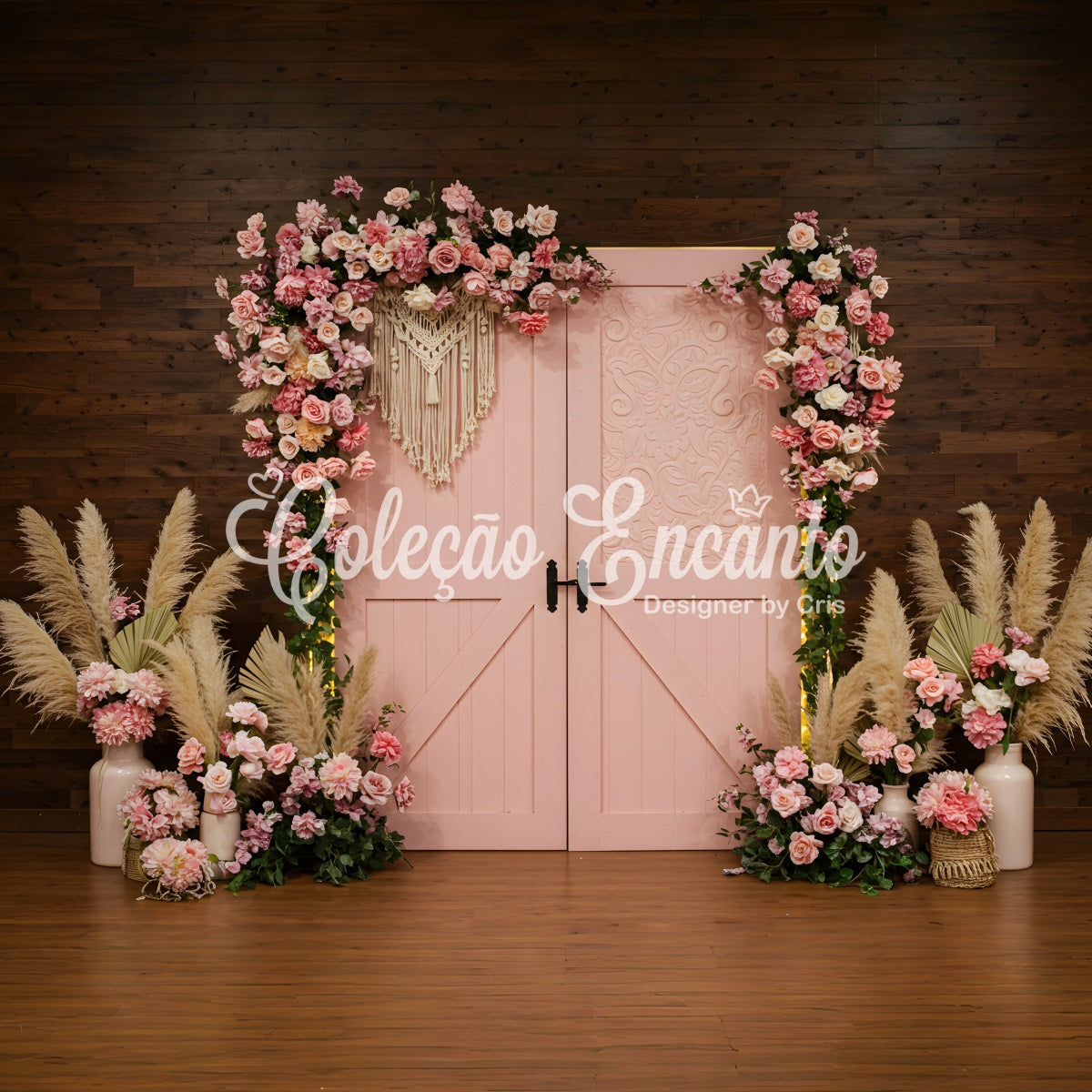 Mother Day Backdrop Pink Floral Pampas Doorway Mothers Day Backdrop Design UK By Magali