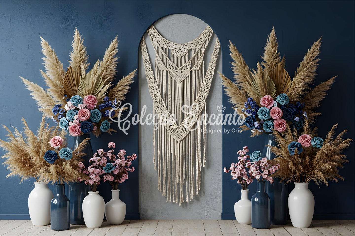 Backdrops For Mother's Day Blue Macrame Floral Mothers Day Photography Backdrops UK By Magali