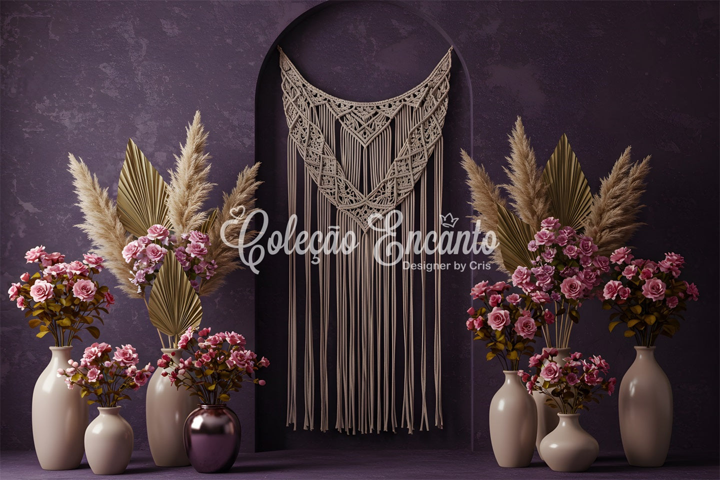 Mothers Day Photo Backdrops Purple Wall Macrame Floral Mother's Day Backdrop UK By Magali