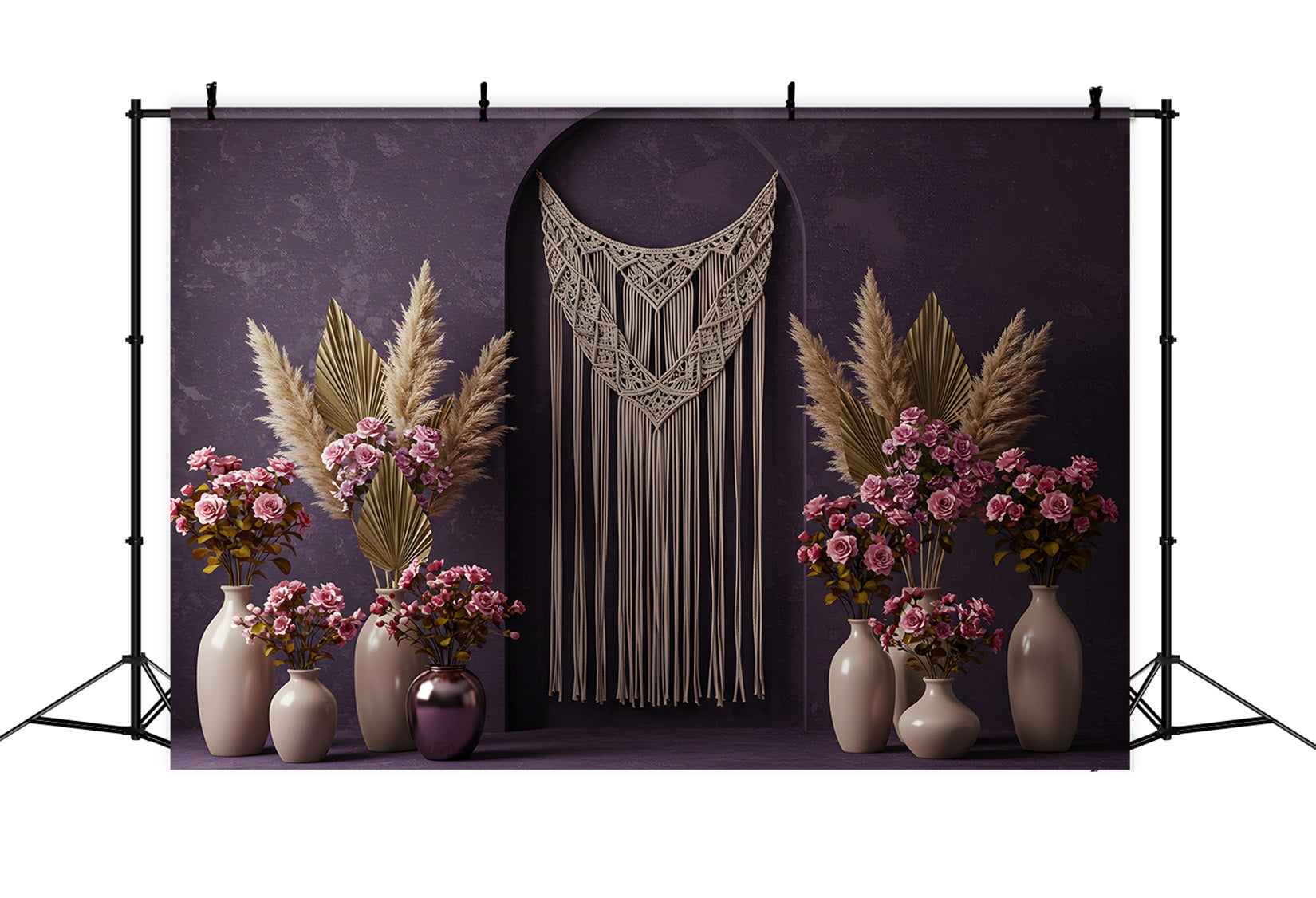 Mothers Day Photo Backdrops Purple Wall Macrame Floral Mother's Day Backdrop UK By Magali