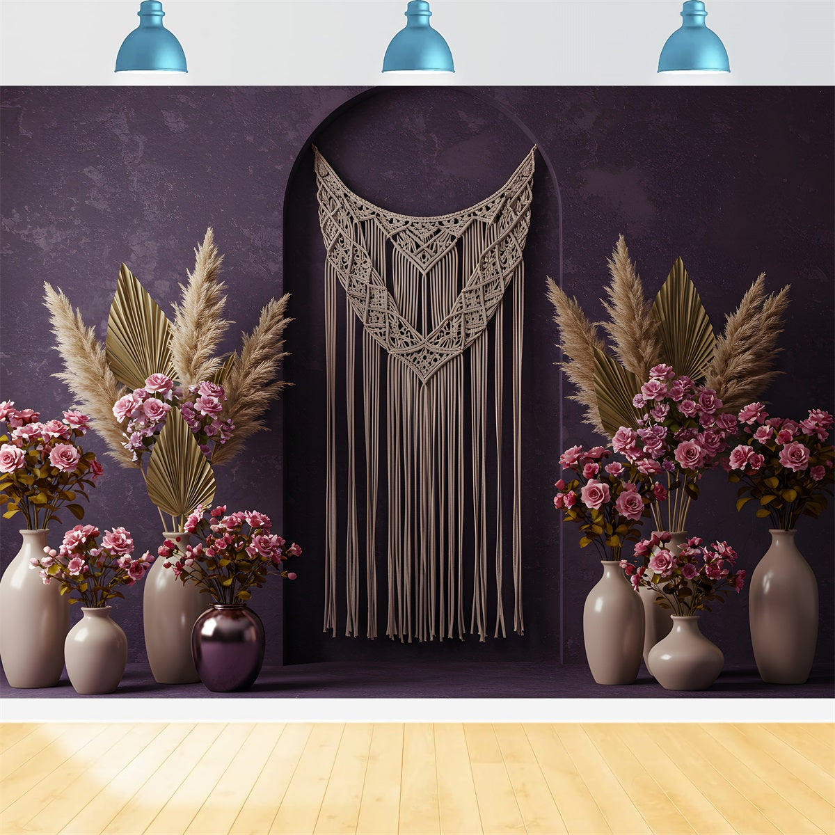 Mothers Day Photo Backdrops Purple Wall Macrame Floral Mother's Day Backdrop UK By Magali