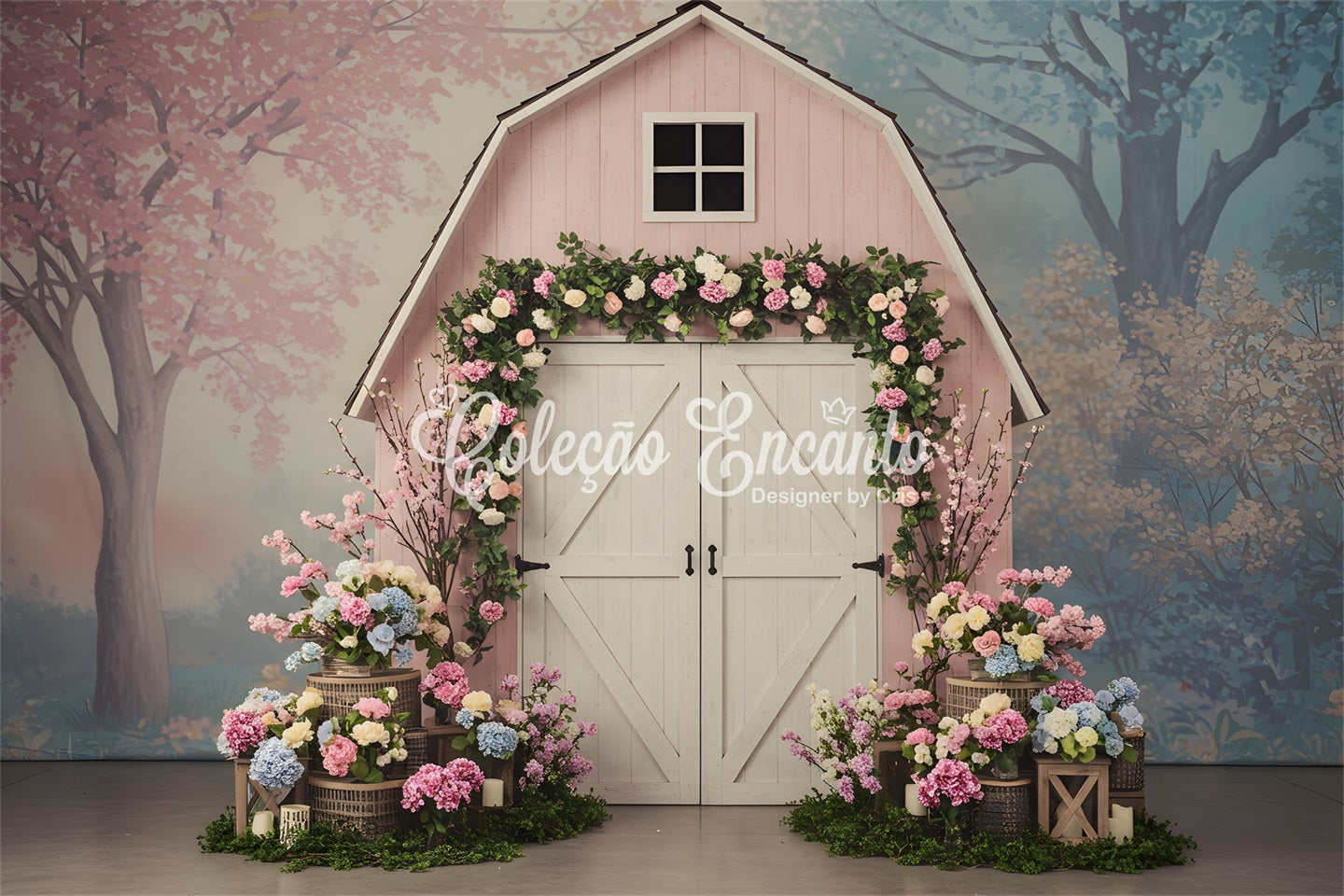 Mother's Day Backdrop Design Pink Barn Floral Mother's Day Picture Backdrop UK By Magali