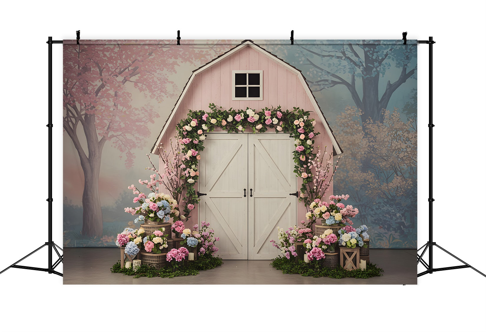 Mother's Day Backdrop Design Pink Barn Floral Mother's Day Picture Backdrop UK By Magali