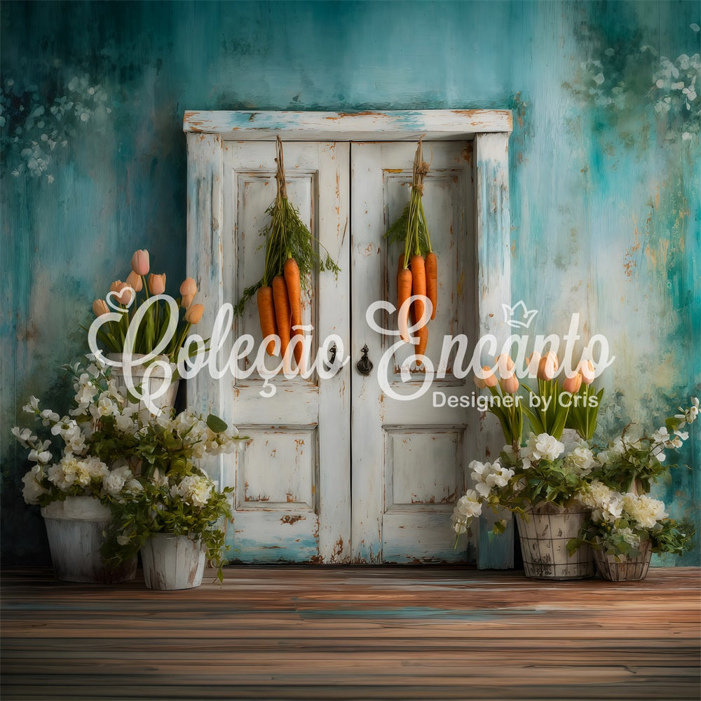 Easter Tulip Backdrop Carrot Door Flower Decor Easter Photo Backdrop UK By Magali