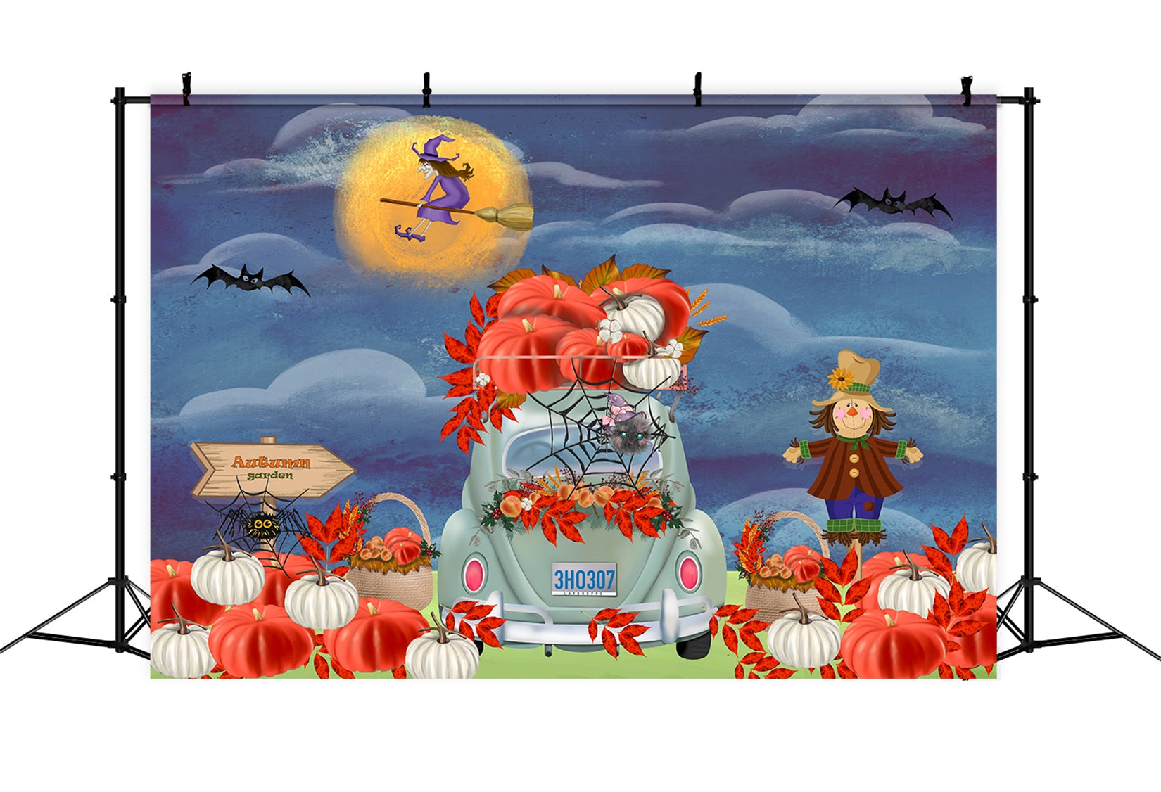 Childrens Backdrops Autumn Pumpkin Car Harvest Moon Halloween Backdrop Kids UK By Magali