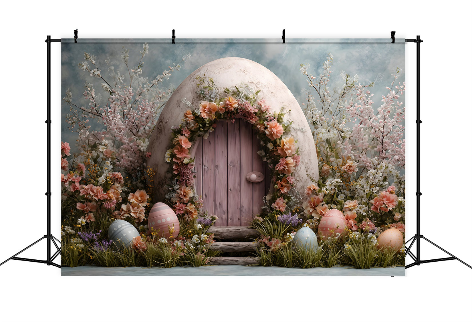 Bunny Burrow Backdrop Pink Door Egg Blossoms Photo Backdrop Easter UK By Magali