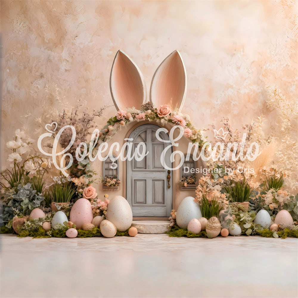 Easter Cute Backdrop Ears Door Pastel Eggs Backdrop For Easter Pictures UK By Magali