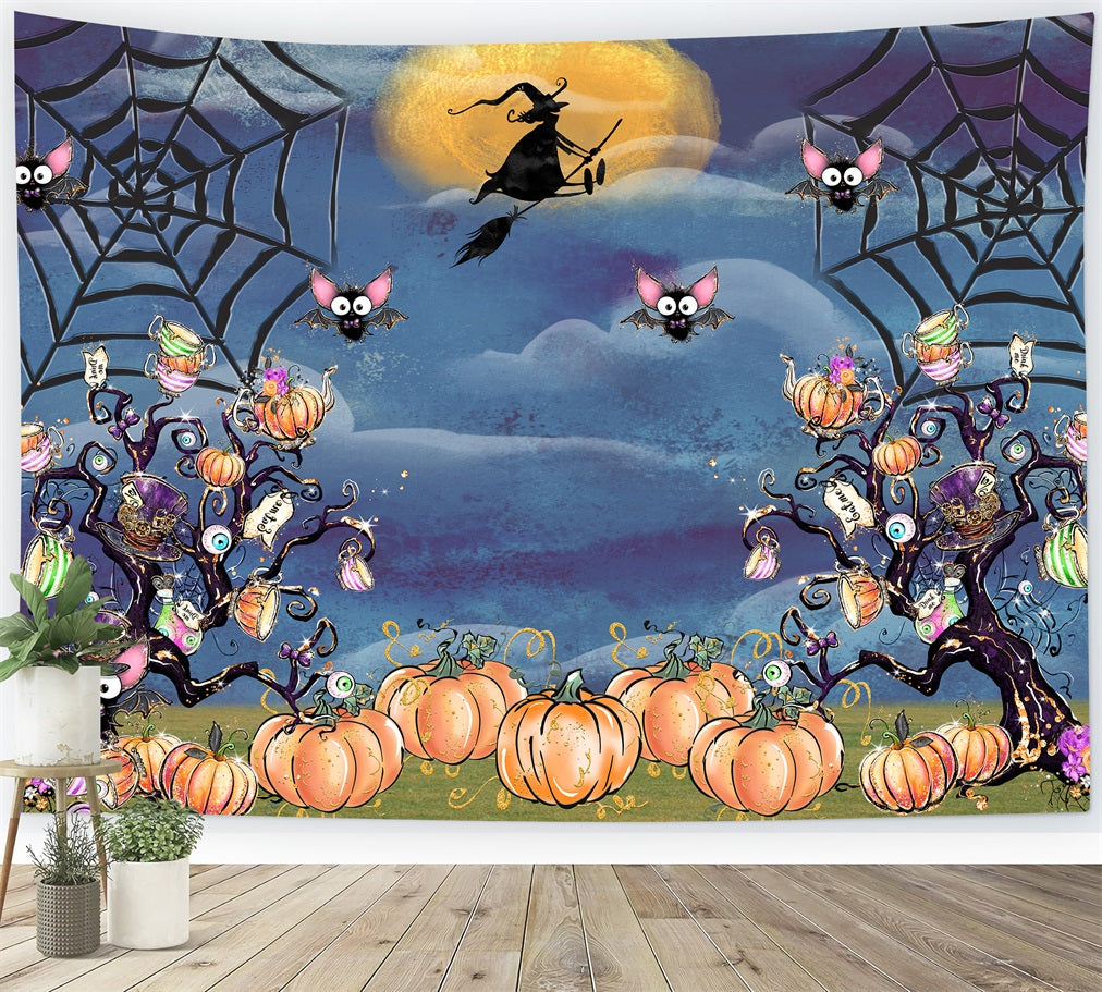 Childrens Backdrop Spooky Pumpkin Tree Web Night Kids Halloween Backdrop UK By Magali
