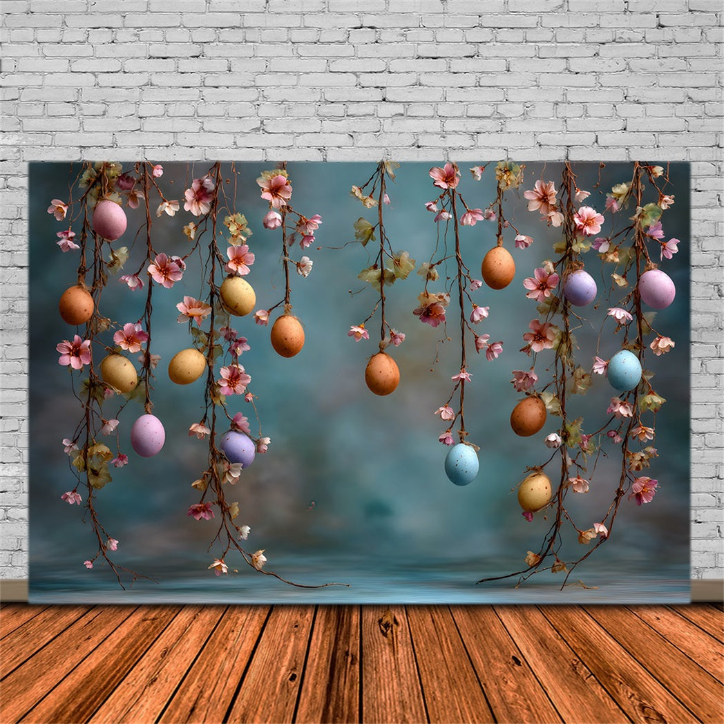 Easter Spring Backdrop Hanging Eggs Blossom Vines Photo Backdrops For Easter UK By Magali