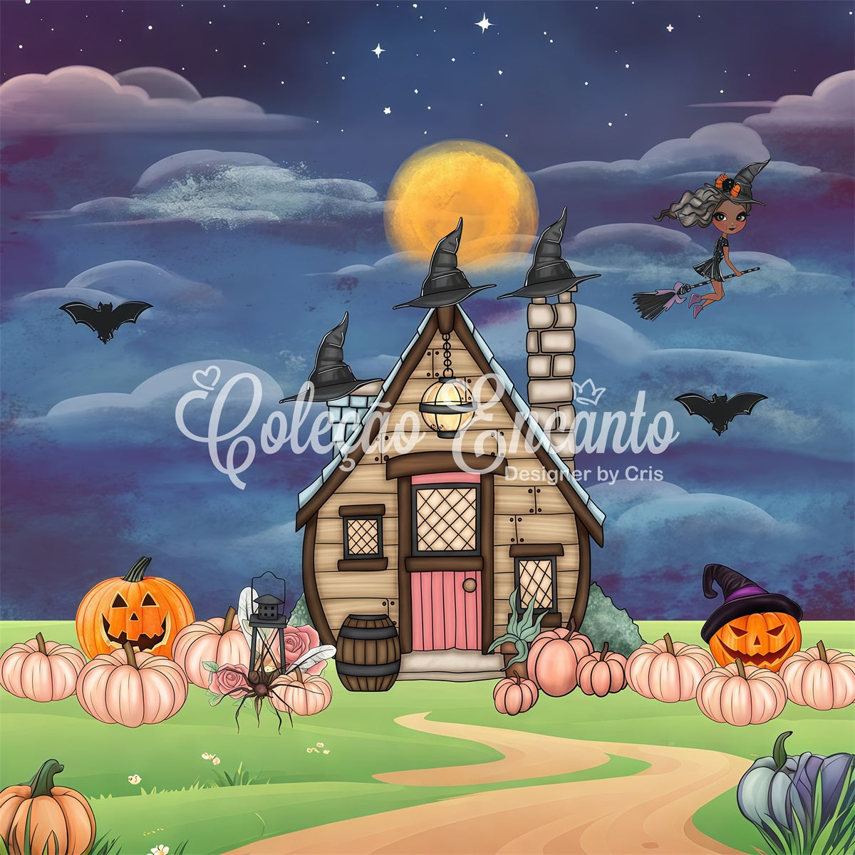 Newborn Photography Backdrops Witch Hat Cottage Pumpkin Halloween Backdrop For Kids UK By Magali