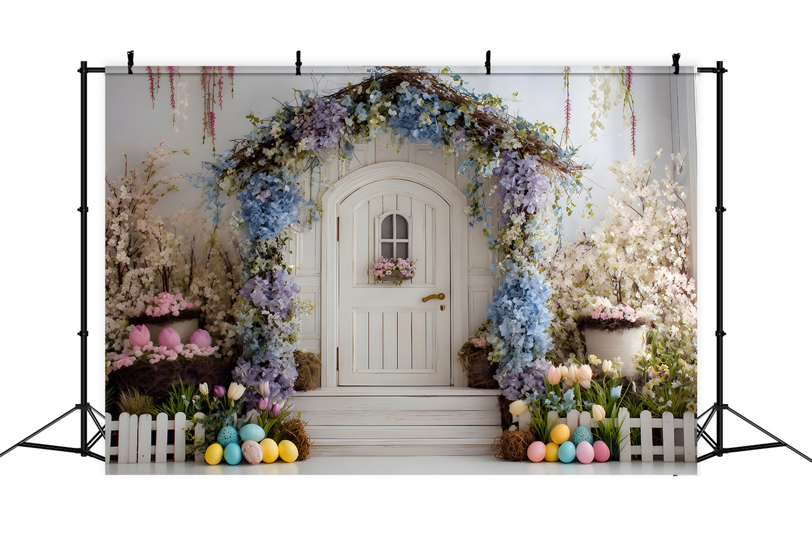 Easter Wreath Doorway Backdrop Blue Arch White Door Photography Backdrops Easter UK By Magali