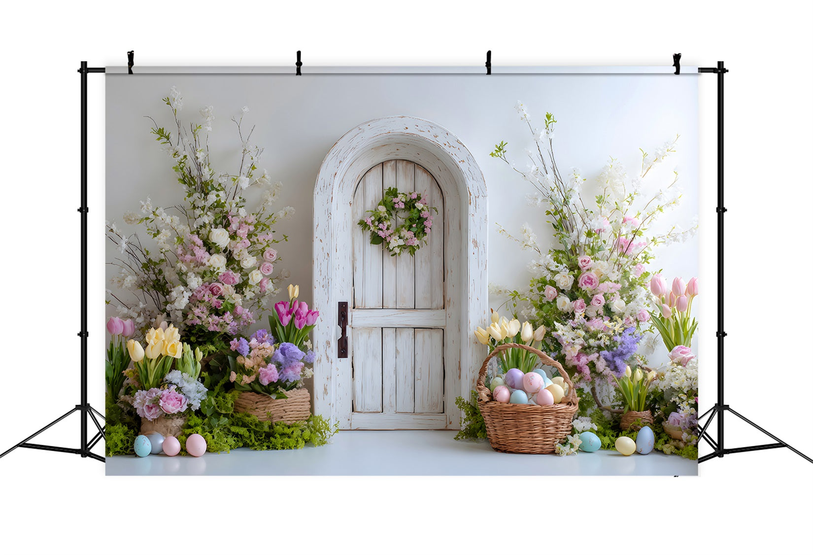 Easter Spring Backdrop Wreath Door Egg Basket Easter Party Backdrop UK By Magali