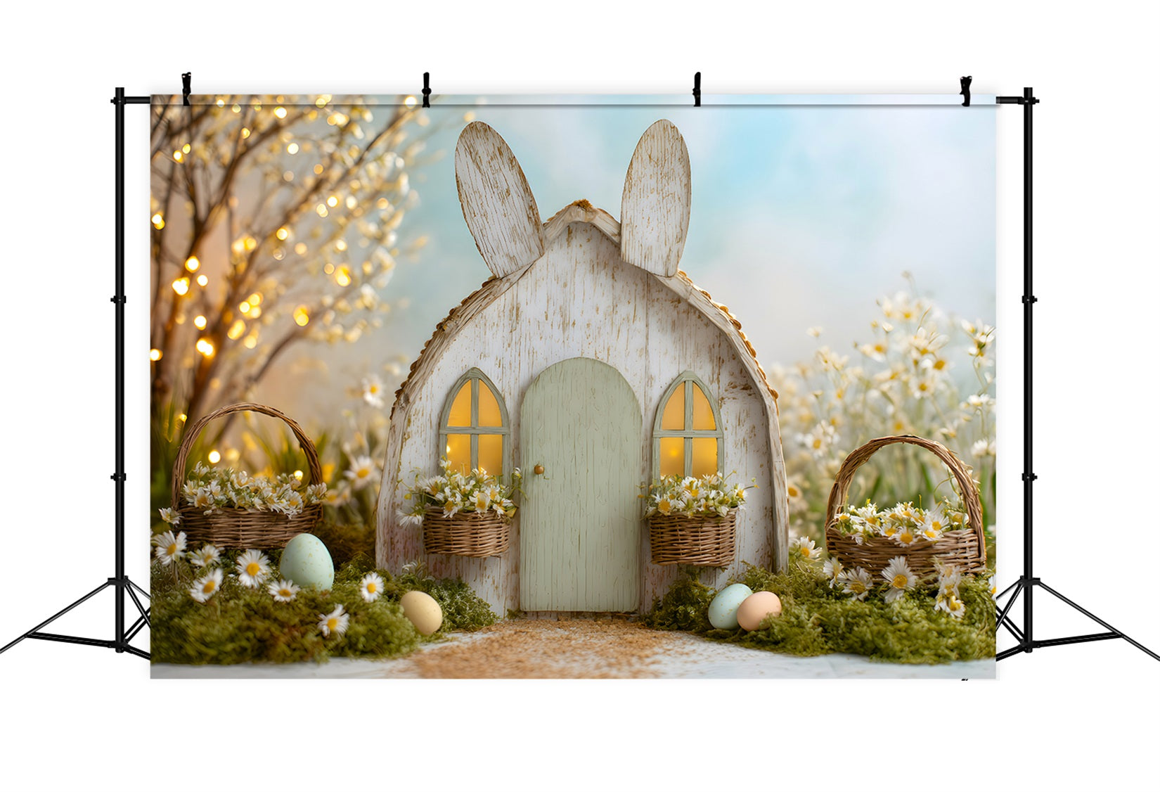 Easter Fairytale Backdrop Bunny House Daisy Eggs Easter Theme Backdrop UK By Magali