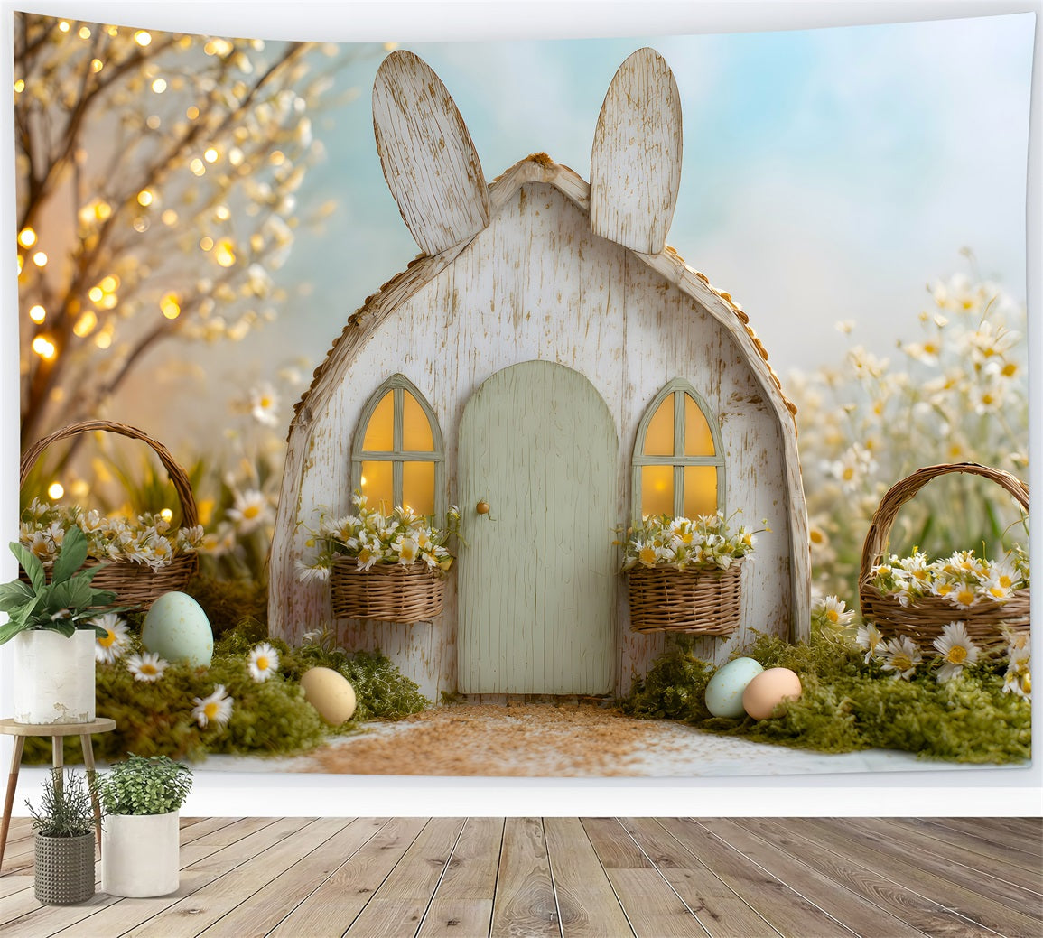 Easter Fairytale Backdrop Bunny House Daisy Eggs Easter Theme Backdrop UK By Magali