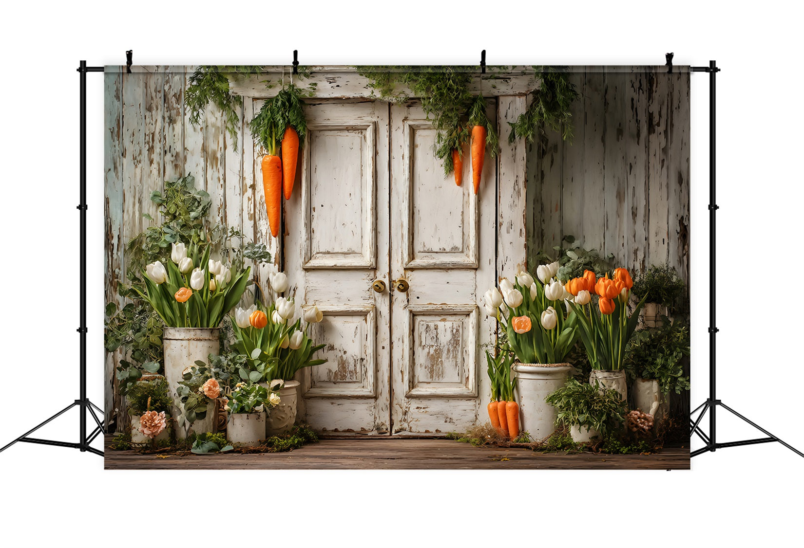 Easter Tulip Backdrop Rustic Carrot Door Blooms Easter Themed Backdrops UK By Magali