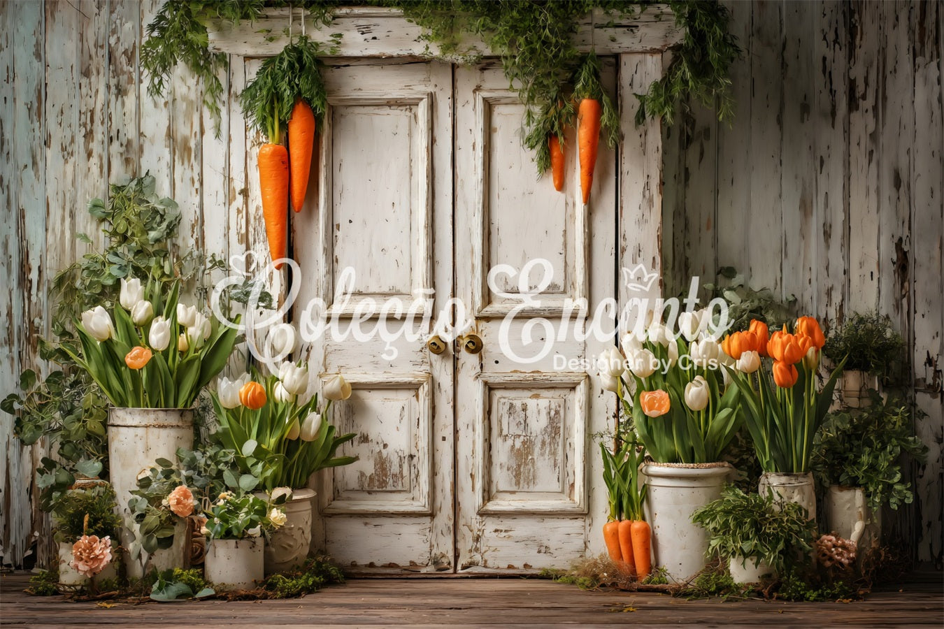 Easter Tulip Backdrop Rustic Carrot Door Blooms Easter Themed Backdrops UK By Magali
