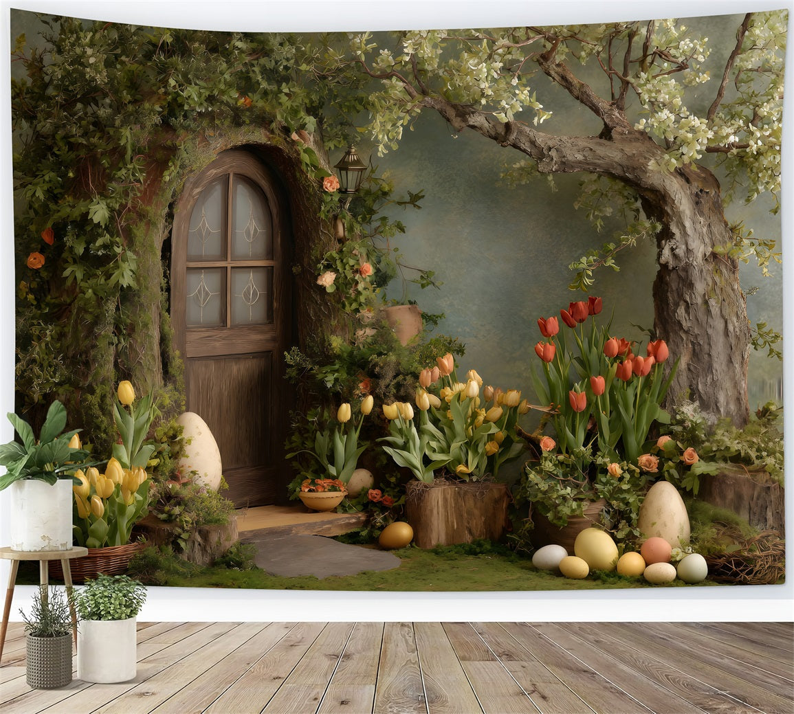 Easter Rustic Backdrop Ivy Door Blossom Eggs Easter Backdrop Pictures UK By Magali