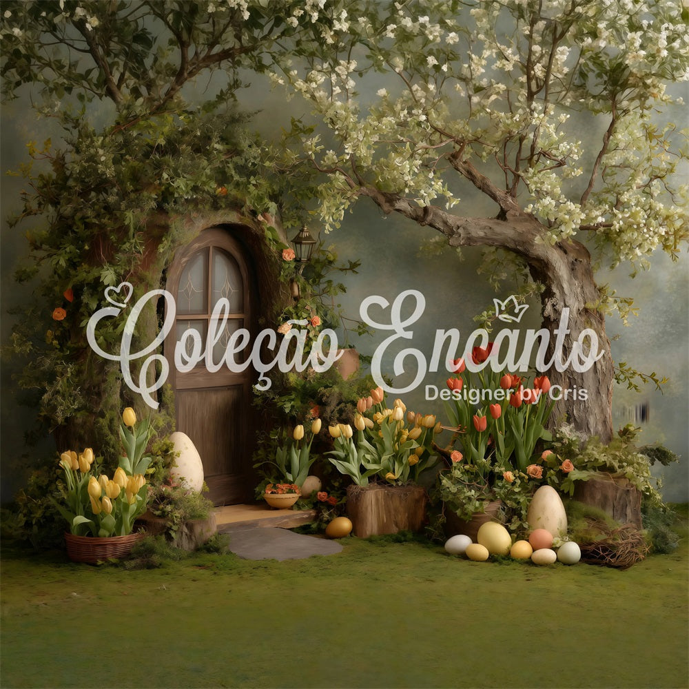 Easter Rustic Backdrop Ivy Door Blossom Eggs Easter Backdrop Pictures UK By Magali