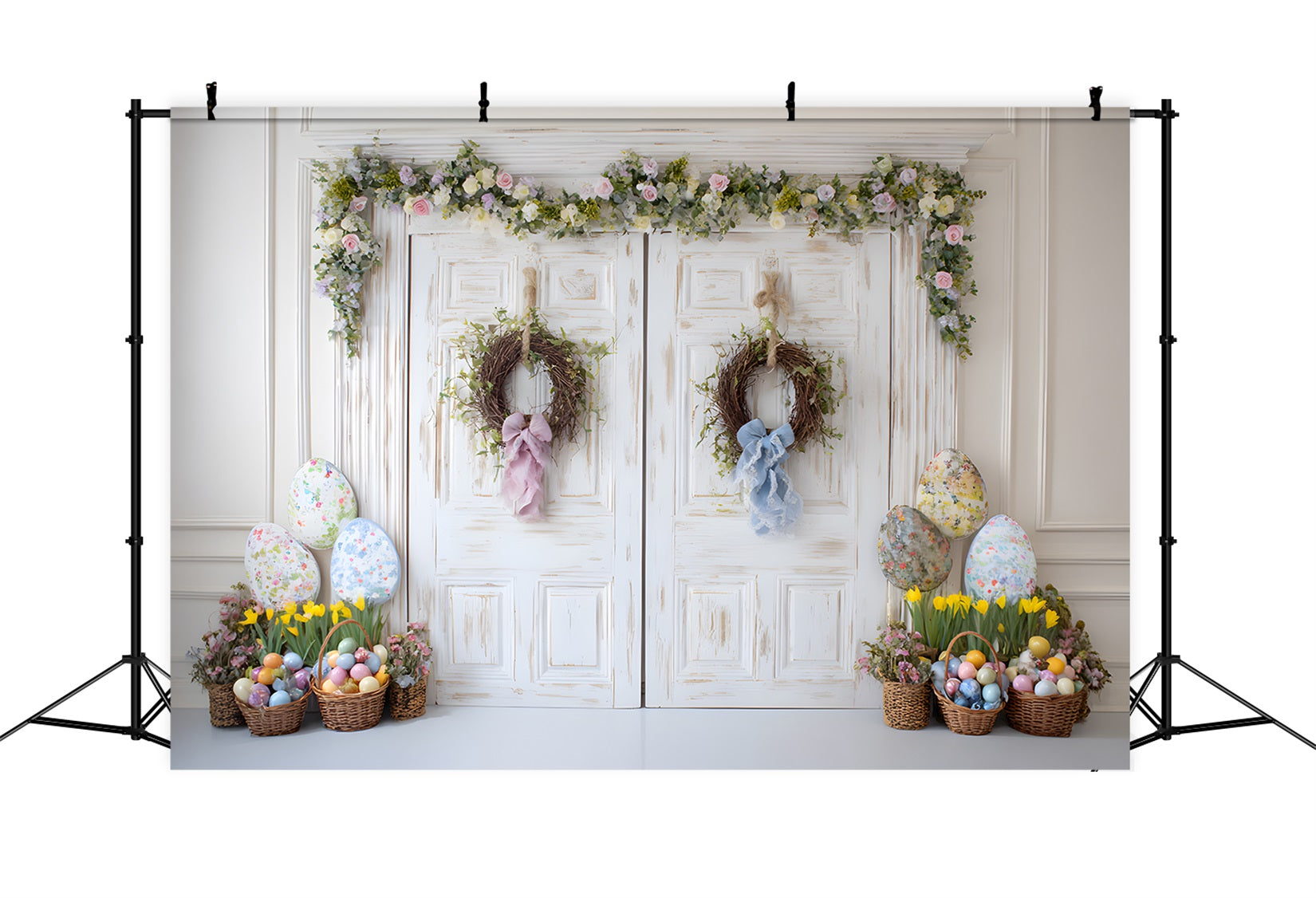 Happy Easter Backdrop Shabby Chic Door Egg Baskets Easter Photo Backdrop UK By Magali
