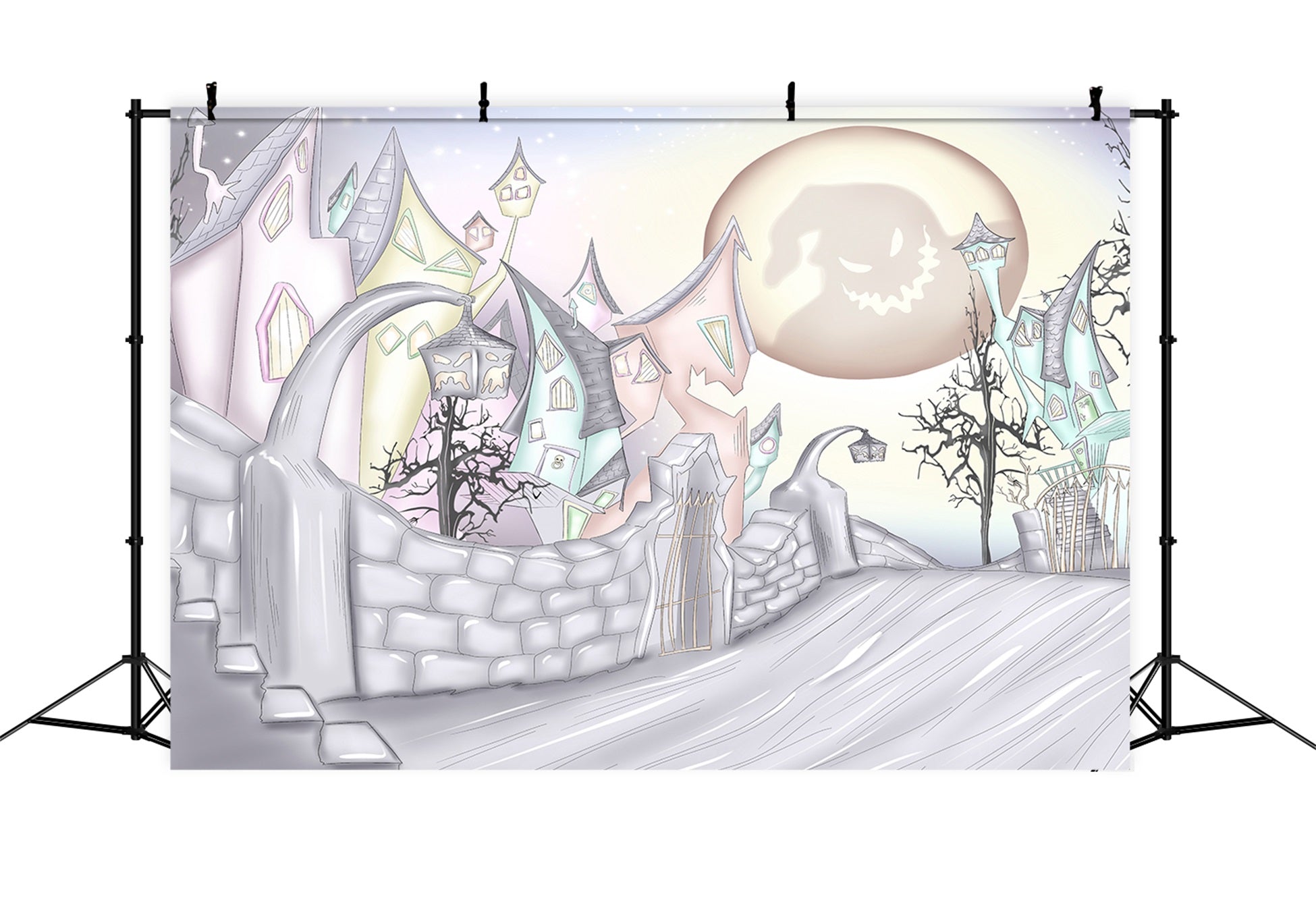 Newborn Photography Backdrop Haunted Village Crooked Moon Halloween Backdrops For Kids UK By Magali