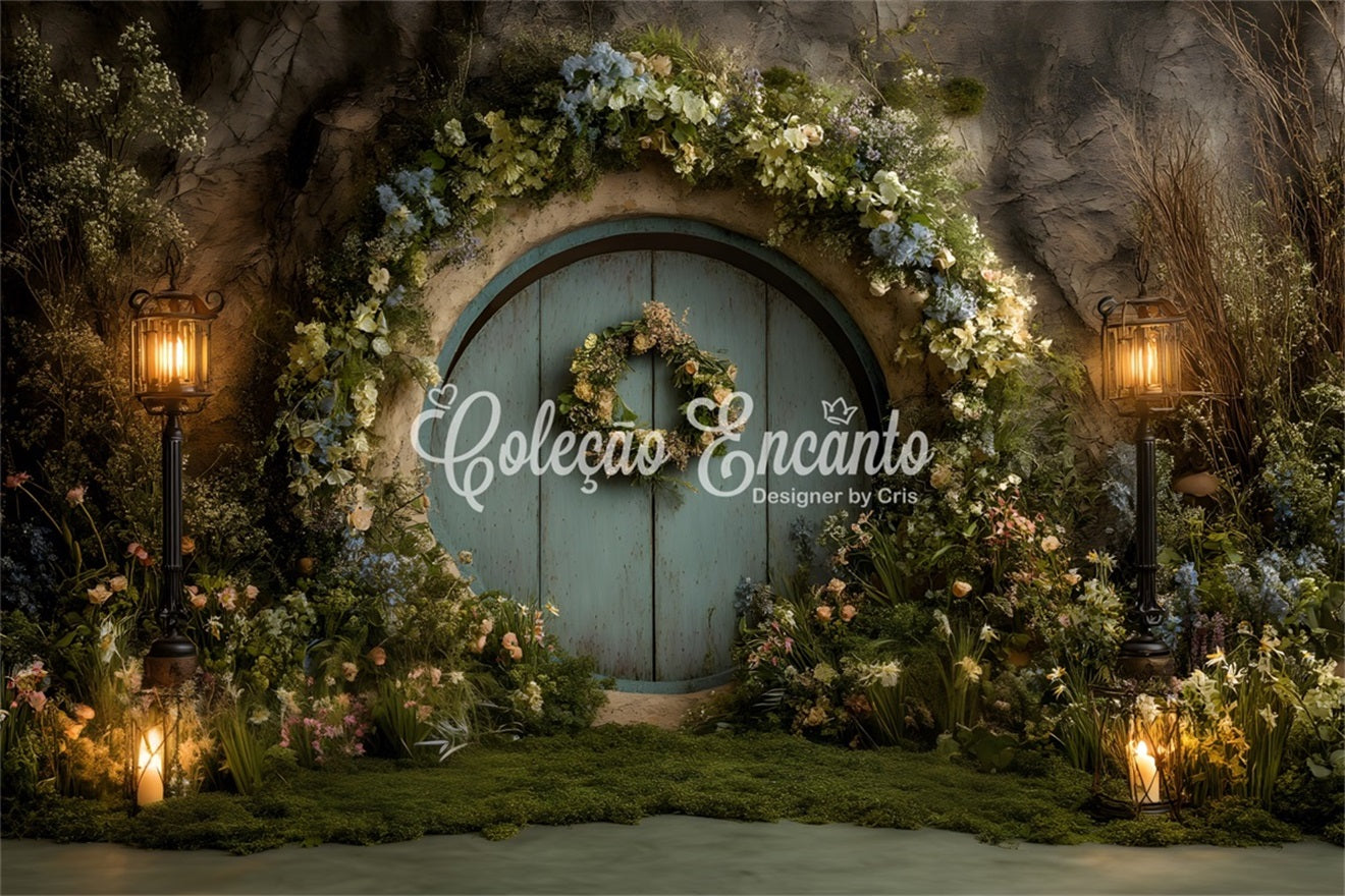 Easter Bunny Burrow Backdrop Enchanted Moss Door Lantern Glow Easter Photo Backdrops UK By Magali