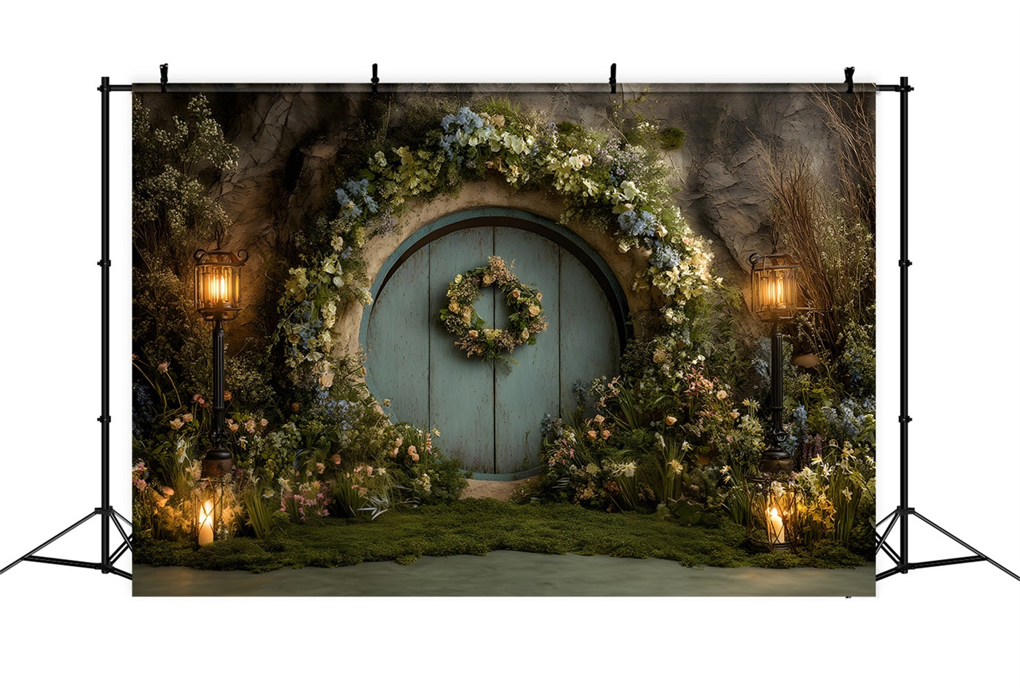 Easter Bunny Burrow Backdrop Enchanted Moss Door Lantern Glow Easter Photo Backdrops UK By Magali