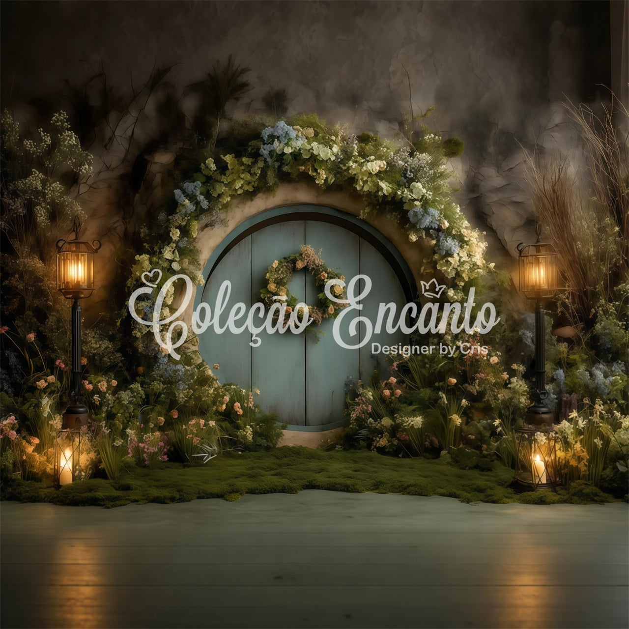 Easter Bunny Burrow Backdrop Enchanted Moss Door Lantern Glow Easter Photo Backdrops UK By Magali