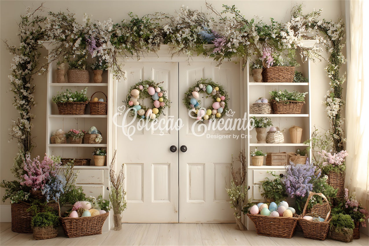 Easter Spring Floral Wreath Backdrop Cabinet Egg Wreaths Easter Picture Backdrops UK By Magali