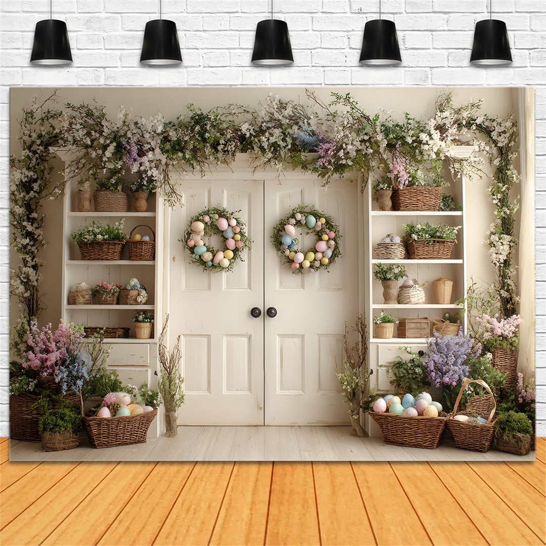 Easter Spring Floral Wreath Backdrop Cabinet Egg Wreaths Easter Picture Backdrops UK By Magali