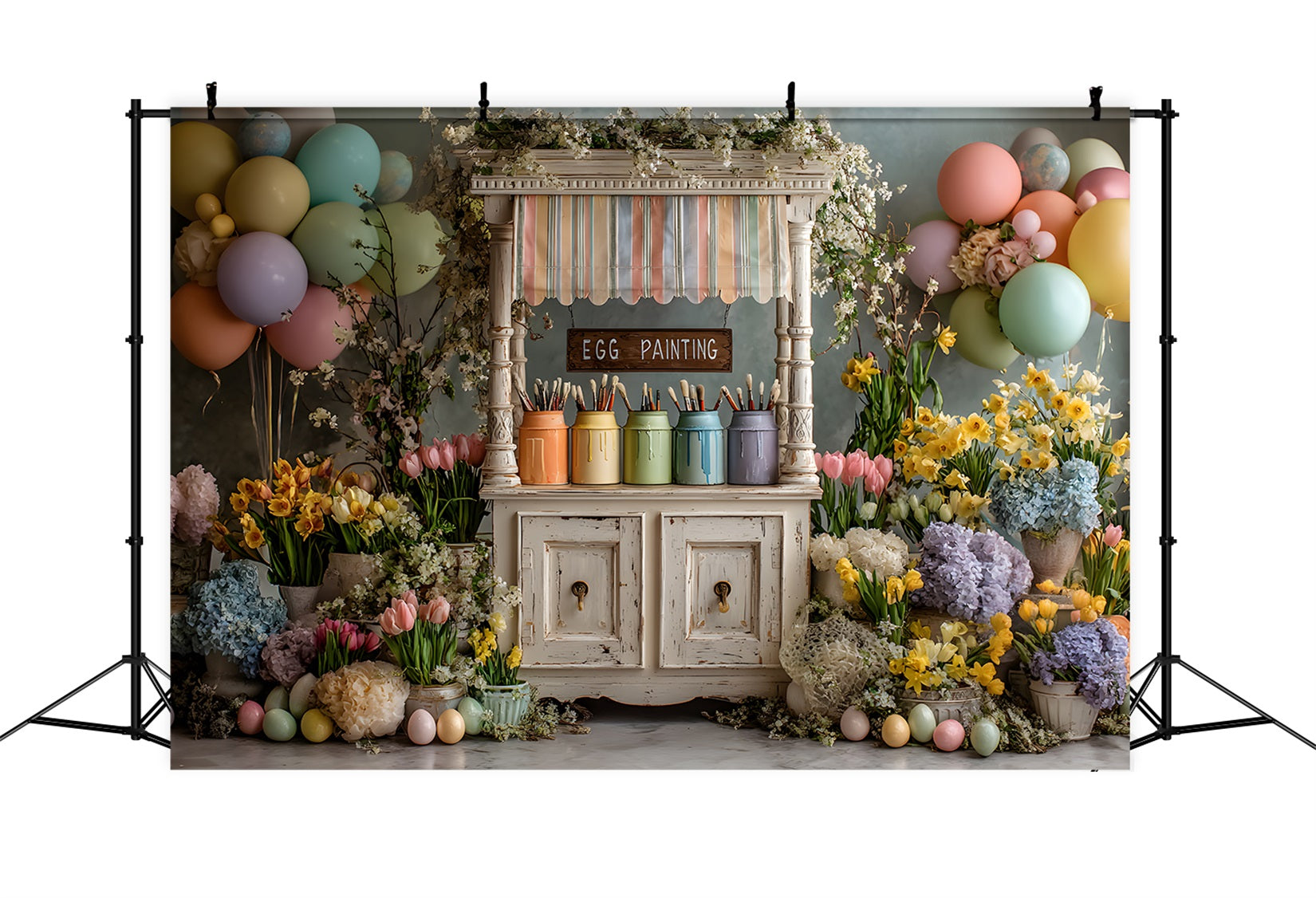 Easter Daffodil Backdrop Pastel Balloon Egg Painting Stand Easter Photo Backdrop Ideas UK By Magali